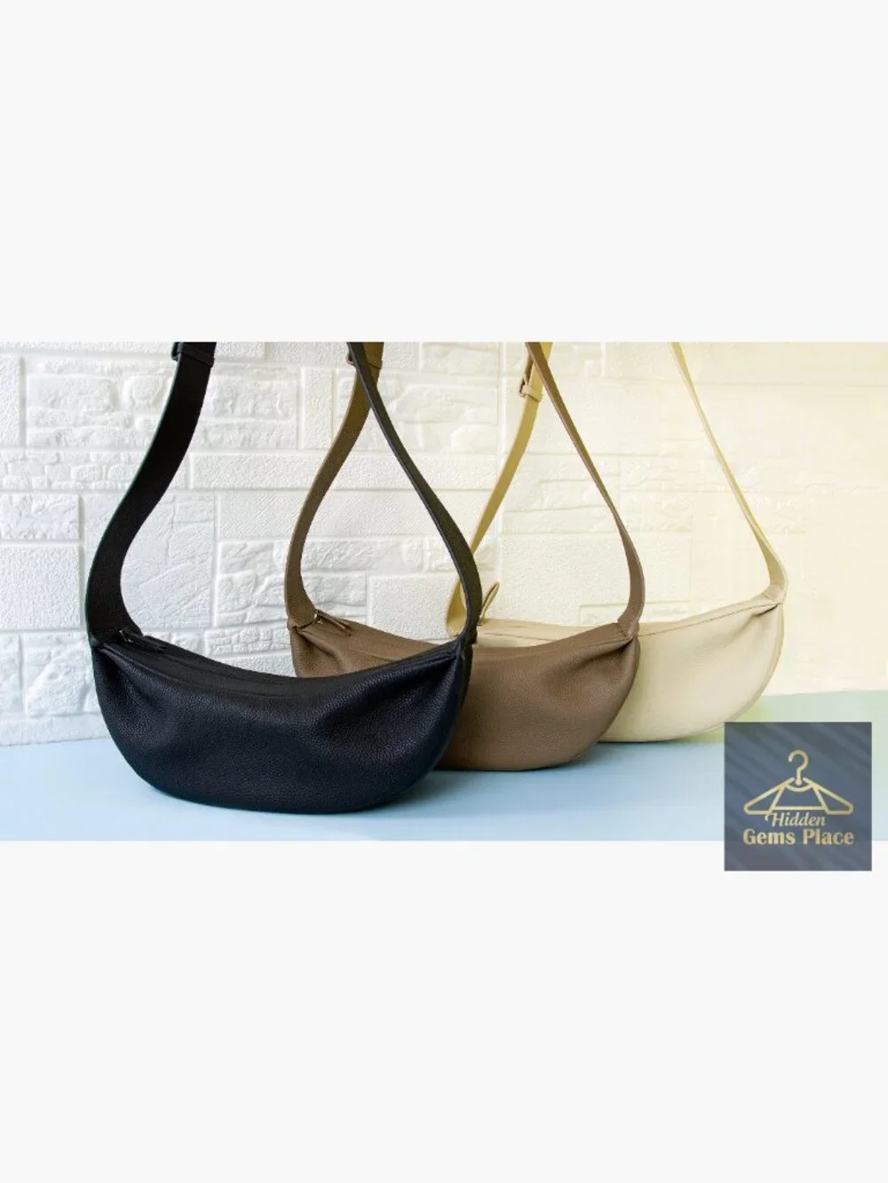 Genuine Leather Hobo Sling Crossbody Bag Wide Strap Minimalist